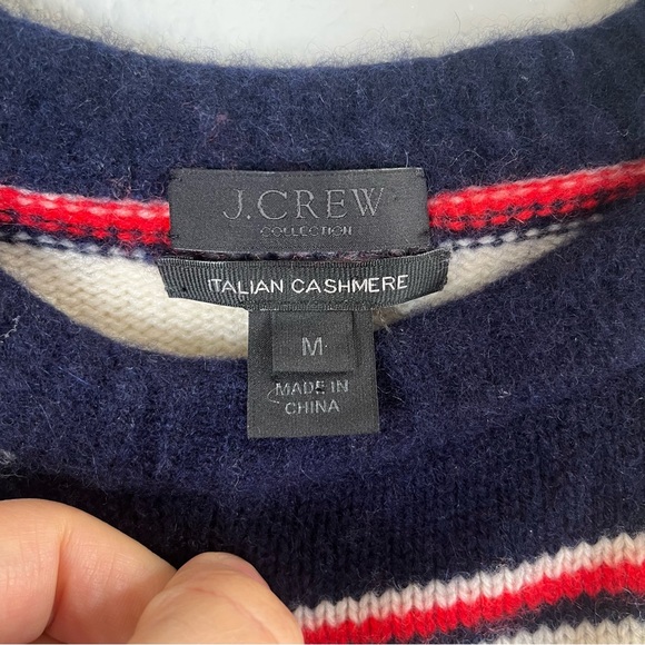 J. Crew Shrunken Striped Crewneck 100% Italian Cashmere Sweater Women’s Medium - Picture 4 of 9